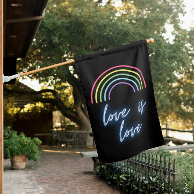 Neon Love Is Love Rainbow   House Flag (In SItu)