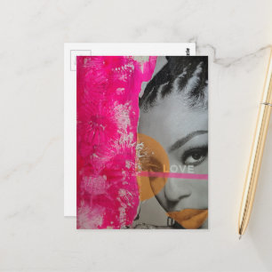 Neon Love Lady Mixed Media Collage Postcard