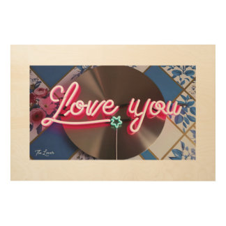 Neon Love Sign on Floral and Geometric Background