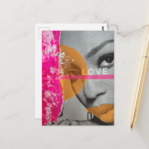Neon Love Woman Mixed Media Collage Postcard