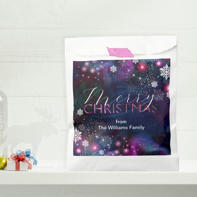 Neon Magenta Blue Snowflake Holiday Party Favor Bag (Creator Uploaded)