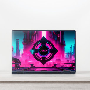 Neon Magenta Cyan Cyberpunk Obey Sci-Fi HP Laptop Skin