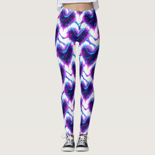 Neon Magenta Cyan Pulse Heart Pattern Leggings
