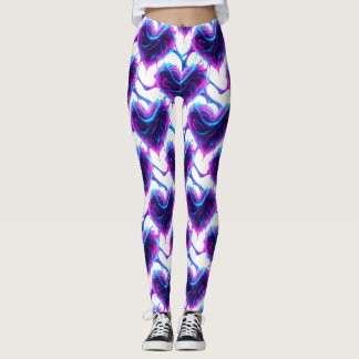 Neon Magenta Cyan Pulse Heart Pattern Leggings