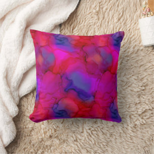 Neon Magenta Pink Purple Blue Fluid Marble Throw Pillow
