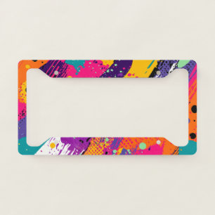 Neon Magenta Purple Grunge Paint Splatter License Plate Frame