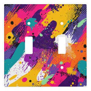 Neon Magenta Purple Grunge Paint Splatter Light Switch Cover