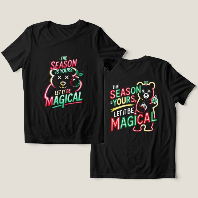 Neon Magical Christmas Bear Women's Cozy Holiday  Tri-Blend Shirt (Design Front & Back)