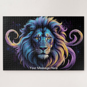 Neon Majesty Vibrant Leo Lion Colorful Wildlife Jigsaw Puzzle