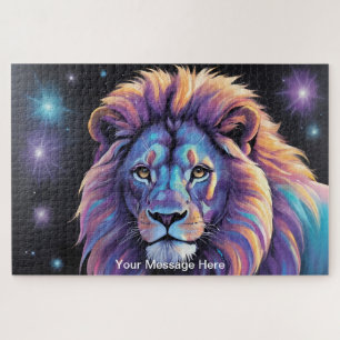 Neon Majesty Vibrant Lion Colorful Wildlife Art Jigsaw Puzzle