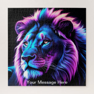 Neon Majesty Vibrant Lion Colorful Wildlife Art Jigsaw Puzzle