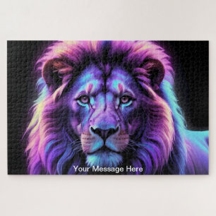Neon Majesty Vibrant Lion Colorful Wildlife Art Jigsaw Puzzle