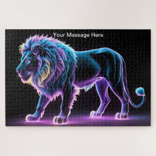 Neon Majesty Vibrant Lion Colorful Wildlife Art Jigsaw Puzzle
