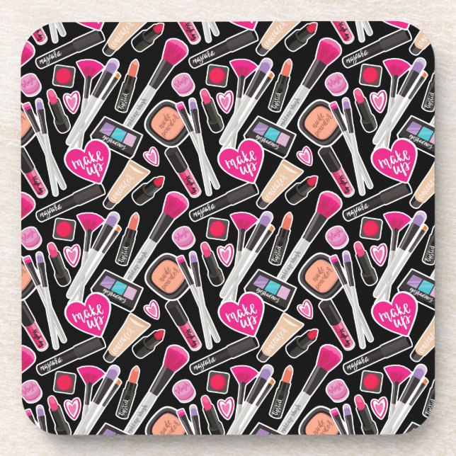 Neon Makeup Pattern Beverage Coaster (Front)