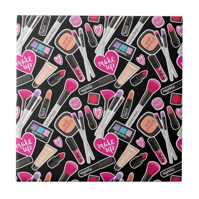 Neon Makeup Pattern Ceramic Tile (Front)