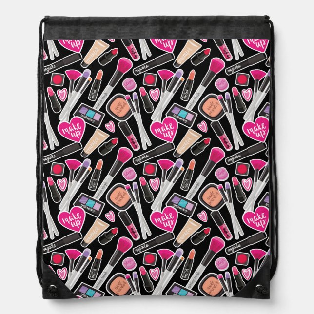 Neon Makeup Pattern Drawstring Bag (Front)