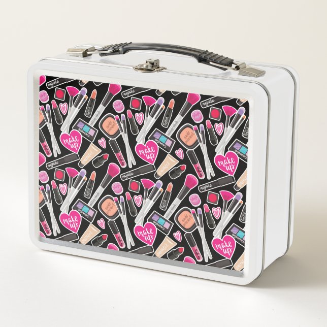 Neon Makeup Pattern Metal Lunch Box (Front)