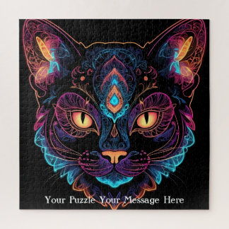 Neon Mandala Cat Jigsaw Puzzle