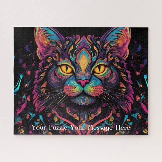 Neon Mandala Cat Jigsaw Puzzle (Horizontal)