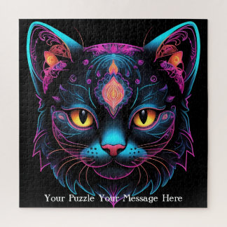 Neon Mandala Cat Jigsaw Puzzle
