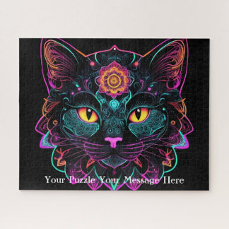 Neon Mandala Cat Jigsaw Puzzle