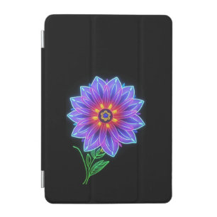 Neon Mandala Flower on Dark Background iPad Mini Cover