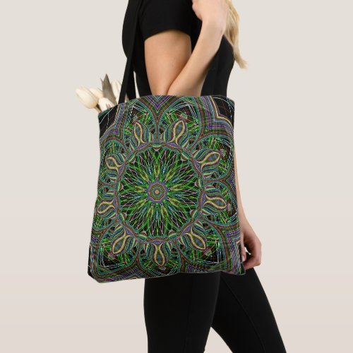 Neon Mandala Geometric Pattern Tote Bag