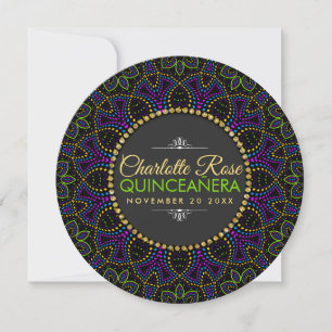 Neon Mandala Groovy Quinceañera Round Invitation