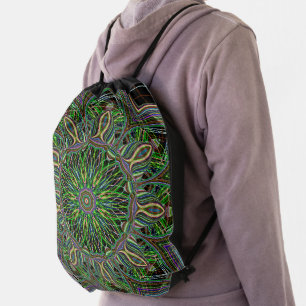Neon Mandala Pattern Drawstring Backpack Bag