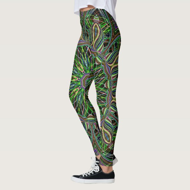 Neon Mandala Pattern Yoga Leggings (Left)