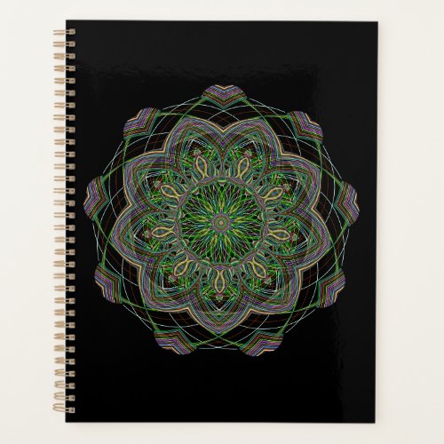 Neon Mandala Trippy Fractal Art Rosette Pattern Planner