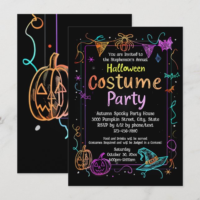 Neon Marker Style Kids Halloween Costume Party Invitation | Zazzle Neon Marker Style Kids Halloween Costume Party Invitation | Zazzle