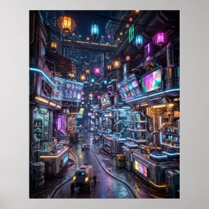 Neon Market District Poster