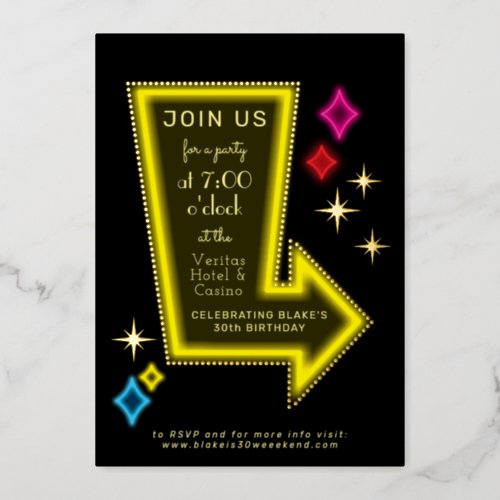 Neon Marquee Arrow Party Foil Invitation