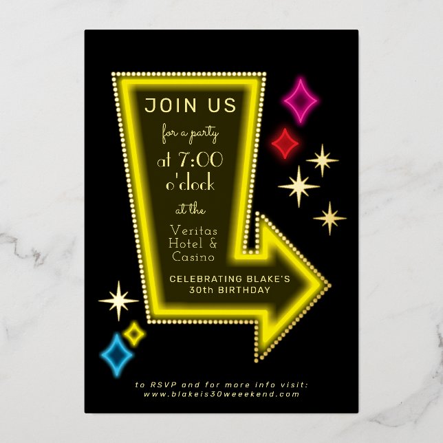 Neon Marquee Arrow Party Foil Invitation (Front)