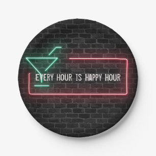 Neon marquee Happy Hour sign Paper Plates