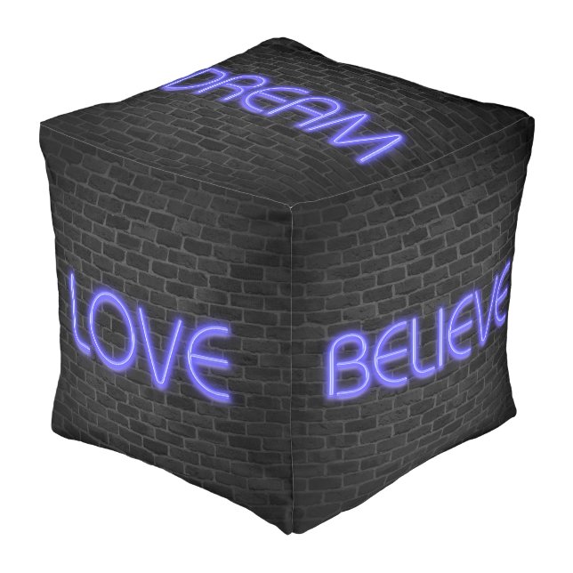 Neon Marquee Inspirational Signs On Brick Pouf (Angled Front)