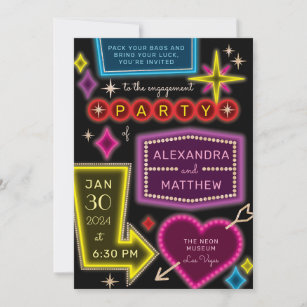 Neon Marquee Signs Las Vegas Engagement Party Invitation