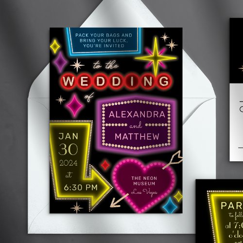 Neon Marquee Signs Las Vegas Wedding Invitation