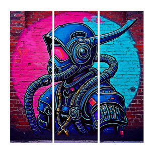 Neon Masked Wall Graffiti Figure Art