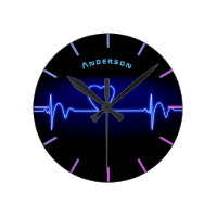 Neon Medical Heart Monitor Beat Personalized Wall Round Clock