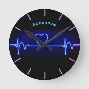 Neon Medical Heart Monitor Beat Personalized Wall Round Clock