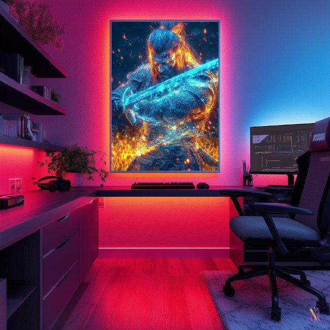 Neon Medieval Warrior – Cyber-Fantasy Knight Poster (Creator Uploaded)