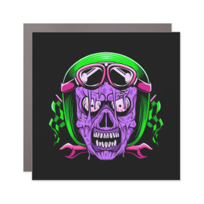 Neon Melting Zombie Rider Skull Car Magnet