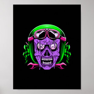Neon Melting Zombie Rider Skull Poster
