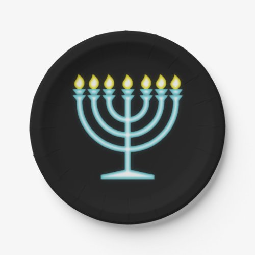 Neon Menorah Paper Plates