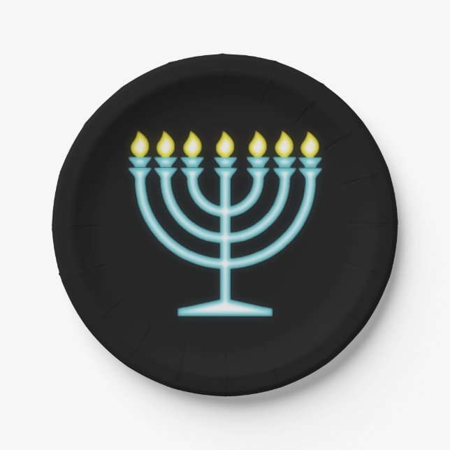 Neon Menorah Paper Plates (Front)