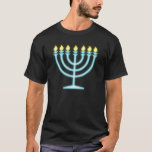 Neon Menorah T-Shirt<br><div class="desc">Blue menorah in neon sign style.</div>