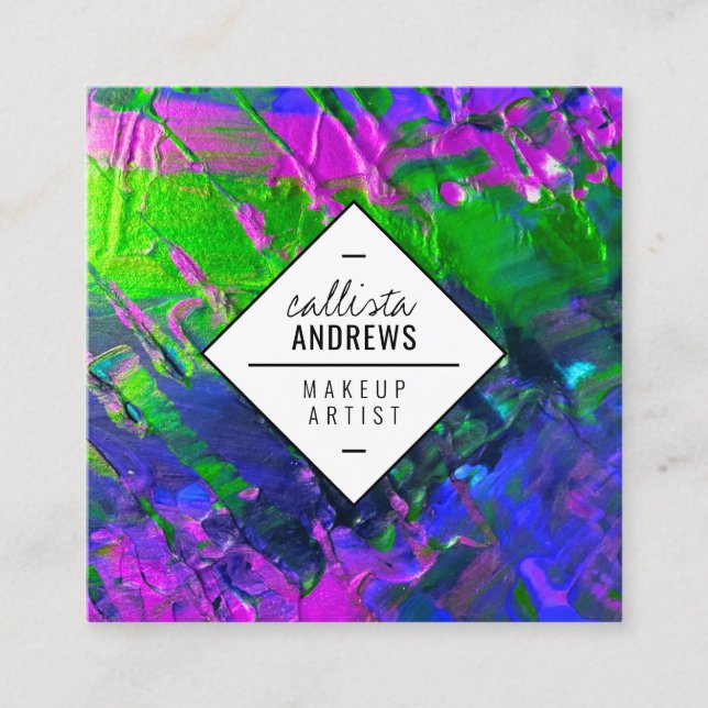 Neon Mermaid Purple Green Metallic Paint Makeup Square Business Card (Front)