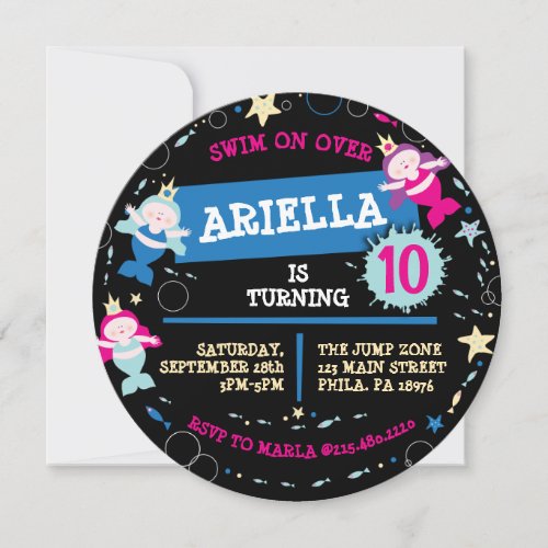 NEON Mermaid Sea Life Fish Starfish Birthday Party Invitation